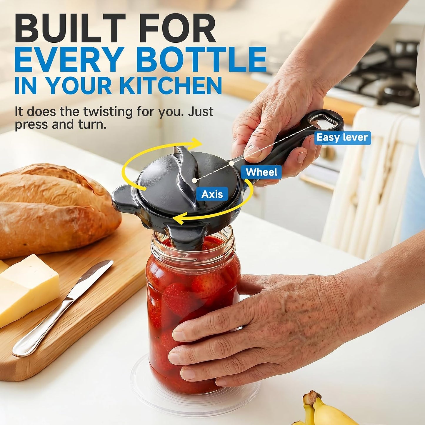 2026 Upgraded 4-in-1 Jar Opener - Adjustable Stainless Steel Lid Remover for Seniors & Arthritis Sufferers, Fits Kitchen Jars, Bottles & Cans Blue