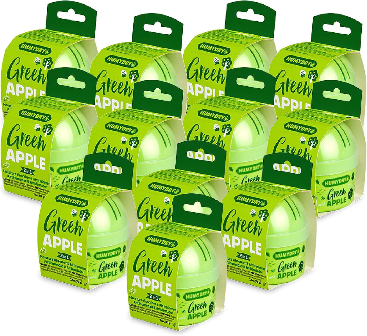 HUMYDRY Moisture Absorber Device, Mini 12-Pack,12.6oz, Green Apple Scent | 2-in-1 Moisture Absorber, Air Freshener Device, Dual-Function, Closets, Bathrooms, Small Spaces, Each Mini Lasts 4 to 6 Weeks