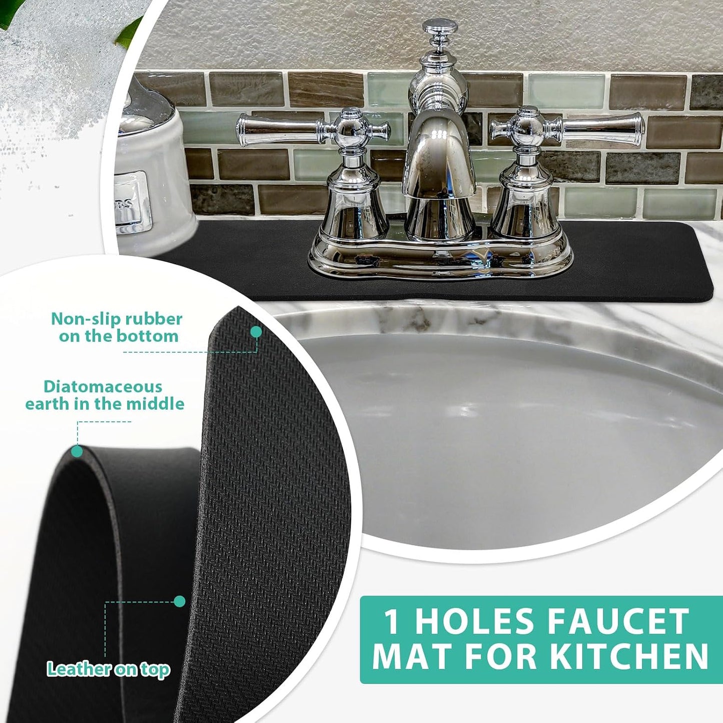 Tioncy 2 Pcs Faucet Mat Sink Splash Guard Oval-hole Oval Splash Pad for Kitchen Sink Oval Base Diatomite Faucet Mat for Bathroom Absorbent Mat Splatter Screens(Dark Gray)