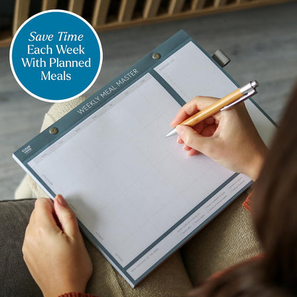 Magnetic Weekly Meal Planner for Fridge - 52 Undated Tear Off Sheets with Grocery List - Thick 120gsm No Bleed Paper - Strong Full Width Magnet - Family Meal Planning Board 11.3 x 8.3 | Undated weekly meal planner with tear-off shopping list, thick