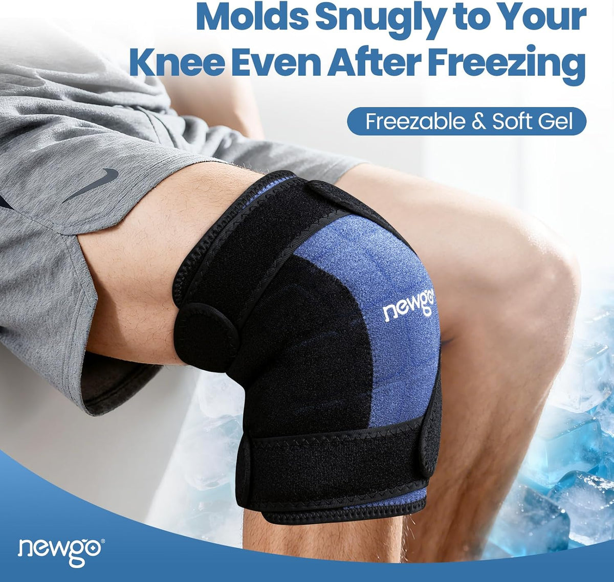 NEWGO 360° Knee Ice Wrap, 60-Min Cold Therapy with Ice Grid