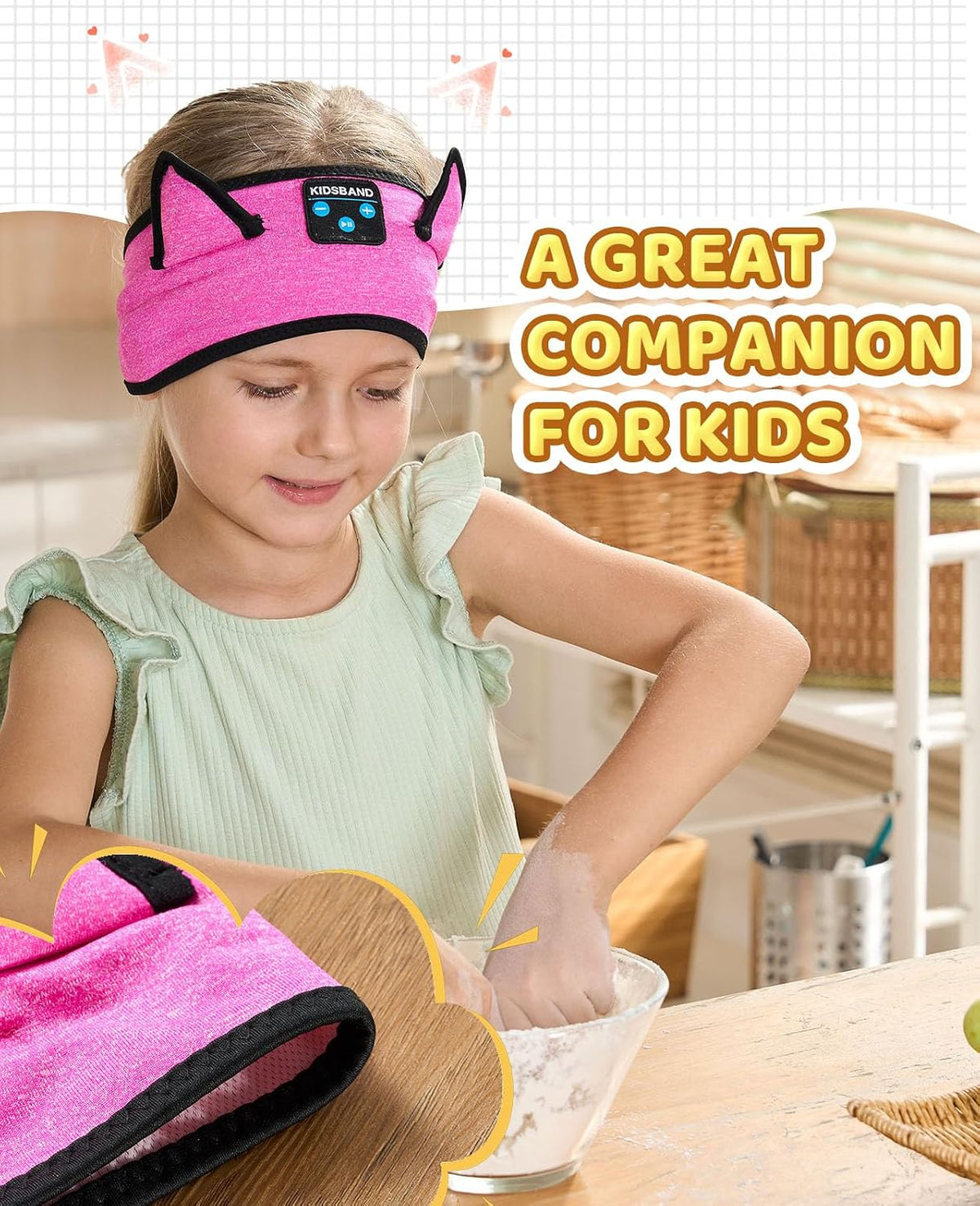 KIDSBAND Kids Bluetooth Headphones, Sleep Headband [Wireless & Wired Playback 2in1] Foldable Headphones for School/Travel/Tablet/Sleep