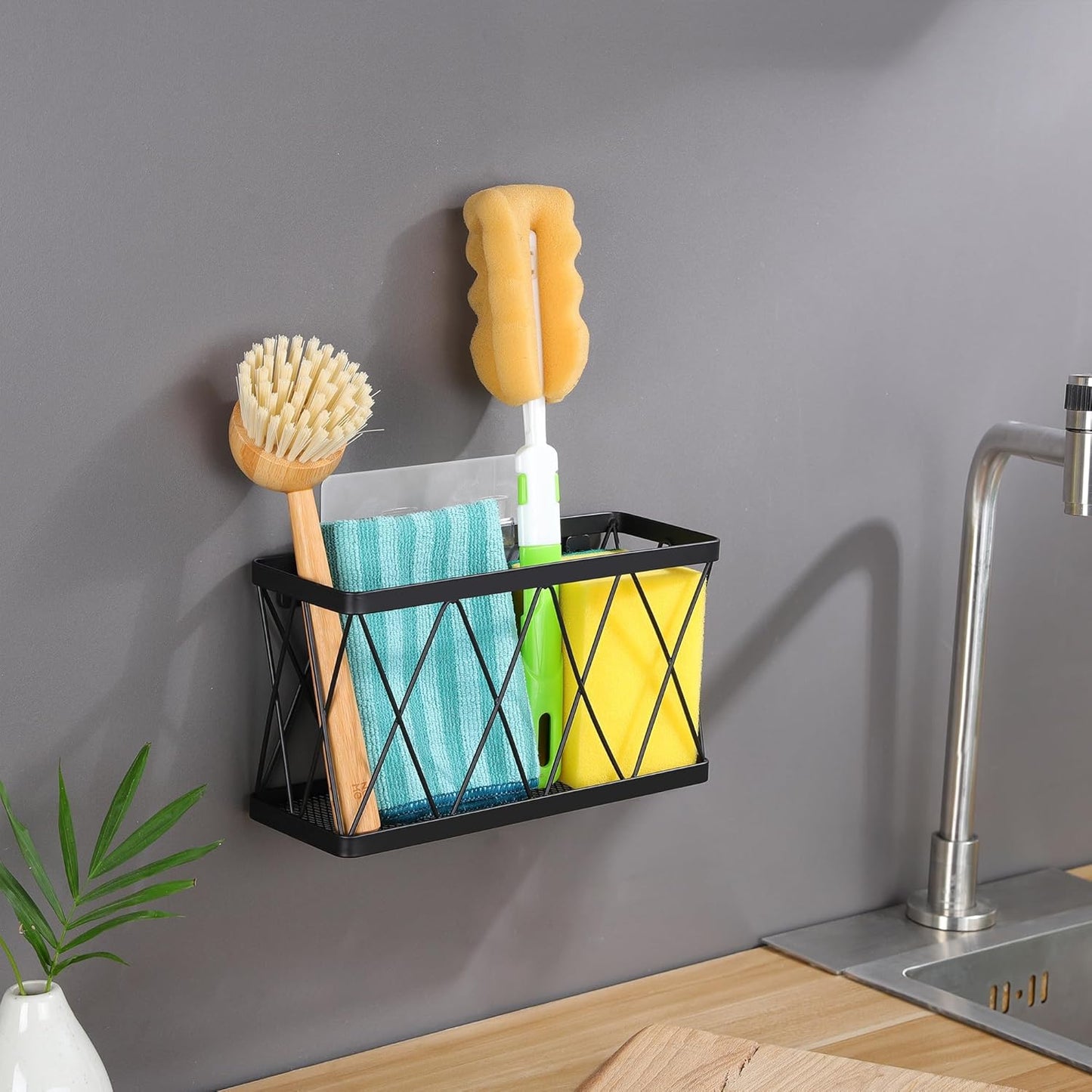 YIGII 3 Pack Adhesive Cabinet Organizer - Pantry Door Organizer Bin Holder for Tupperware Lid Kitchen, Black Stainless Steel