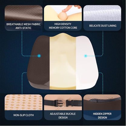 Car Seat Cushion - Comfort Memory Foam Seat Cushion for Car Seat Driver, Tailbone (Coccyx) Pain Relief, Car Seat Cushions for Driving (Gray)