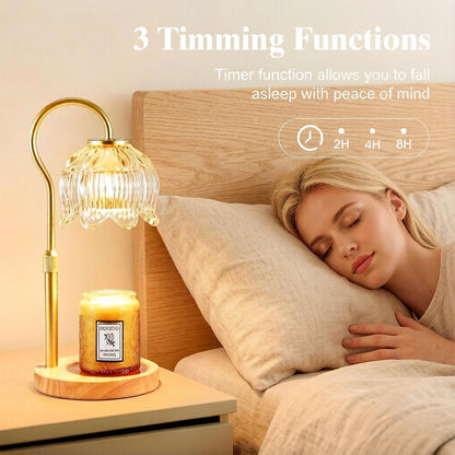 Dreamholder Electric Candle Warmer Lamp with Timer, Dimmable Candle Lamp with Adjustable Height, Wax Melter for Jar Candles Wood Base Floral Home Decor Gifts for Women Mom, Silver Glass