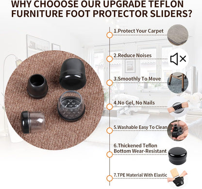 Ezprotekt Chair Leg Sliders for Carpet, 24 Pcs Square Chair Glides for Carpet, Carpet Furniture Pads Stool Leg Protectors Caps, Carpet Furniture Glides Quickly and Easily (L Fit:1" - 1.4")