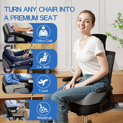 Benazcap Large Memory Foam Seat Cushion Lumbar Support Pillow for Sciatica & Tailbone Pressure Relief Coccyx Pad for Office Chair, Wheelchair, Car, Home, Office, Blue