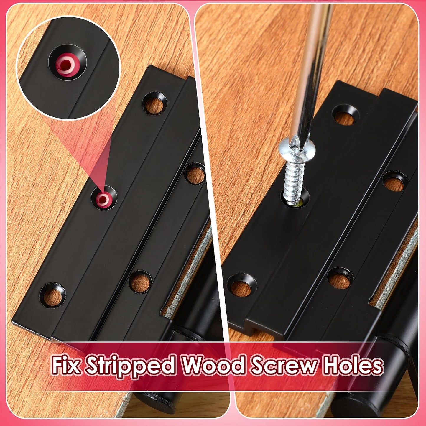 10 Pcs Wood Anchor, Fix Stripped Wood Screw Holes, Red | Fits Screws Sizes #2 to #16, Repairs Stripped Screw Holes, For Door Hinges, Cabinets and Furniture, Easy to Install