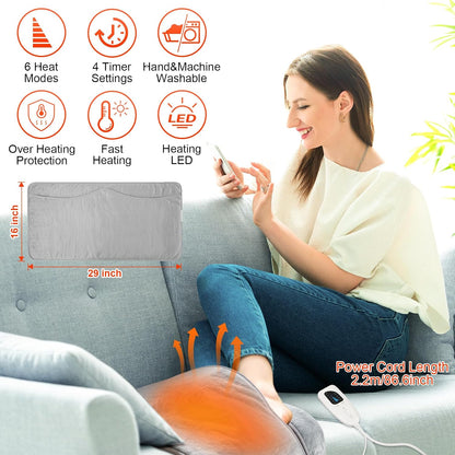 LAMA Electric Heated Foot Warmer, Double Persons Heating Foot Warmers for Men and Women, Rapid Foot Heating Pad with 6 Level Temp & 4 Timers for Bed/Christmas/Home/Office, Detachable,Washable,Grey