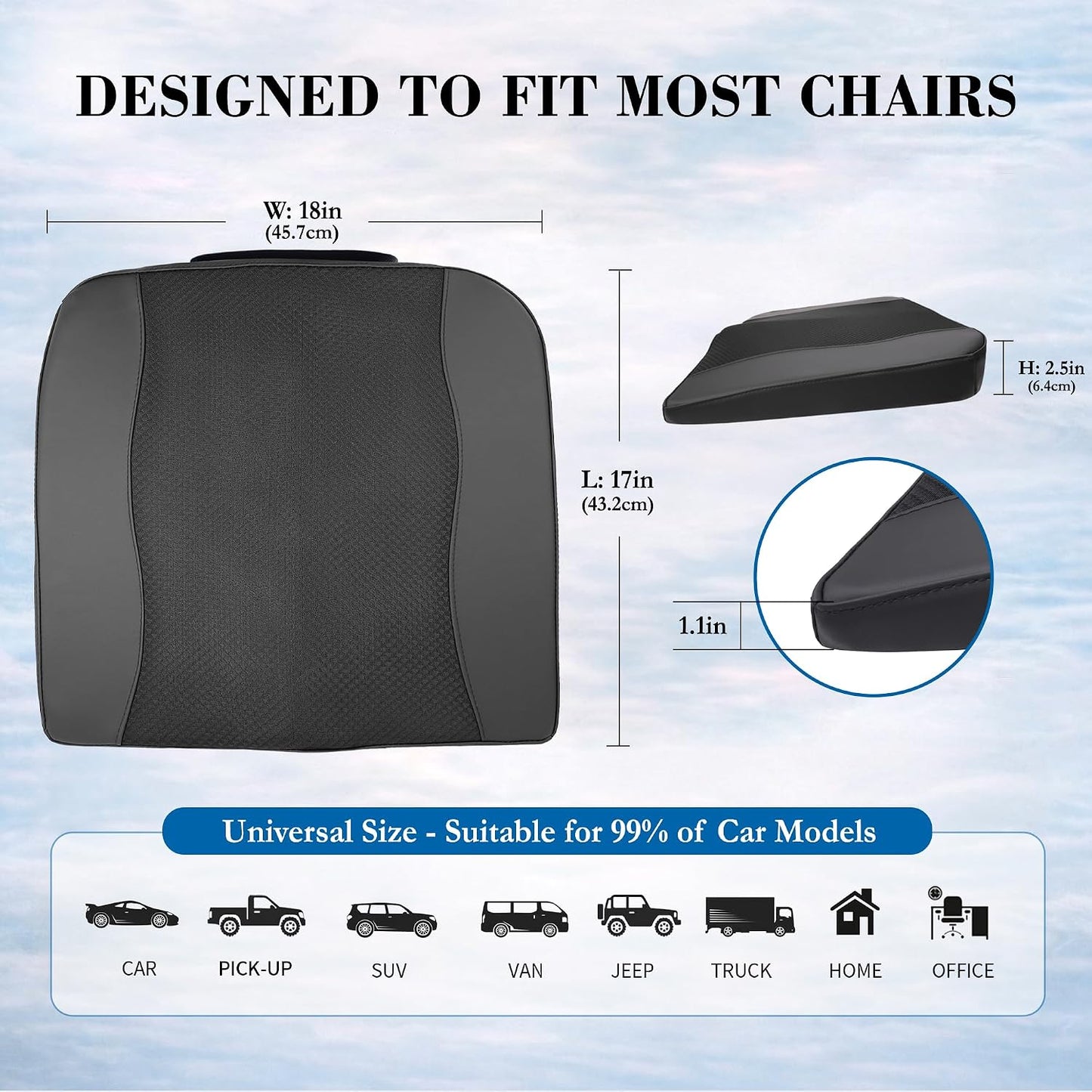 Lofty Aim Car Seat Cushion, Memory Foam Car Seat Cushions for Long Driving | Comfy Car Seat Pillow for Pain Relief, Driver Seat Cushion Adds Height, Butt Cushion for Car, Truck, Office Chair, Black