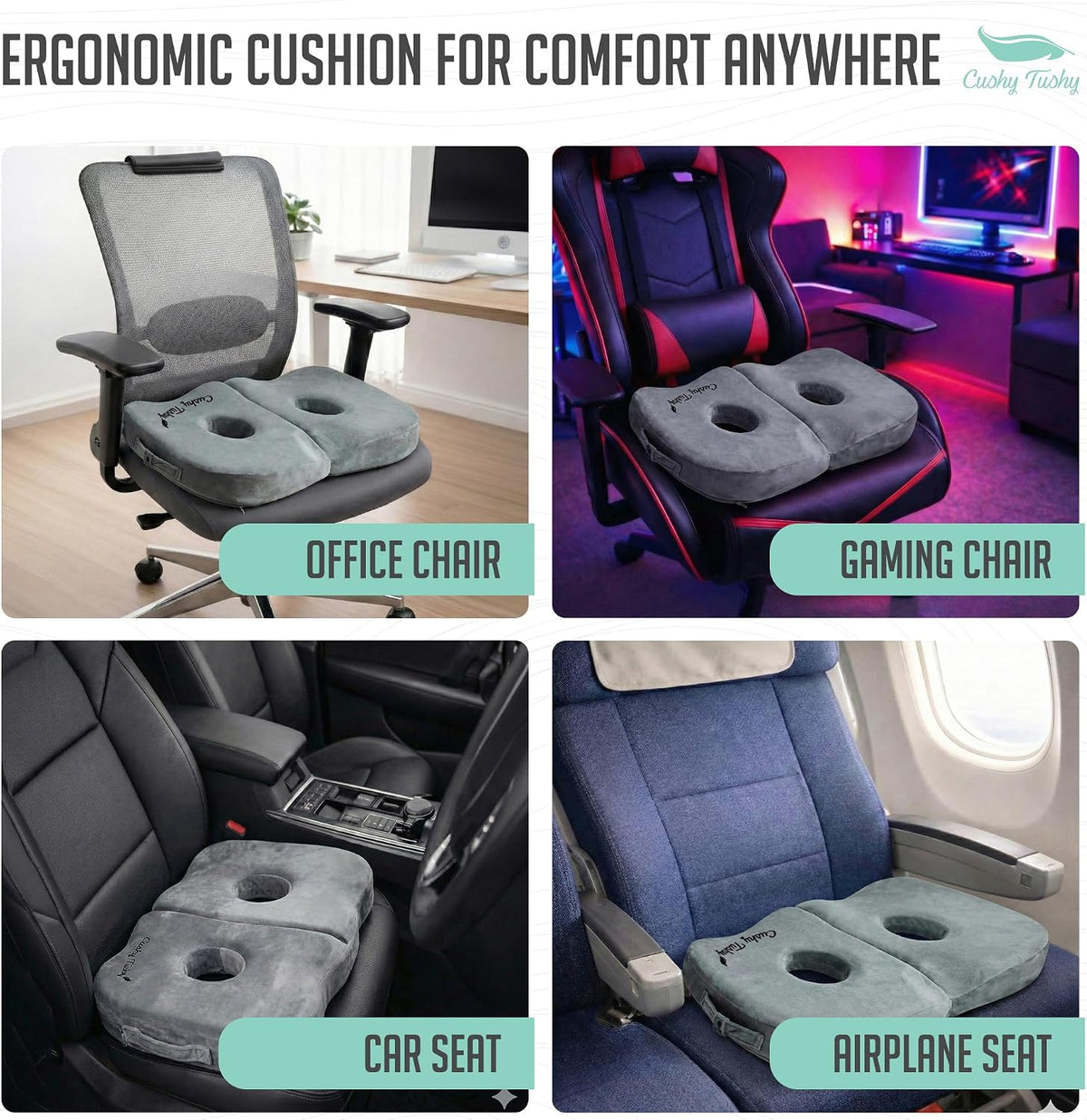 Cushy Tushy Premium Foldable Travel Seat Cushion - for Relief of Lower Back, Sciatic, Butt and Tailbone Pain - for Home & Office Use, Perfect for Travel or Driving - Coccyx Seat Cushion