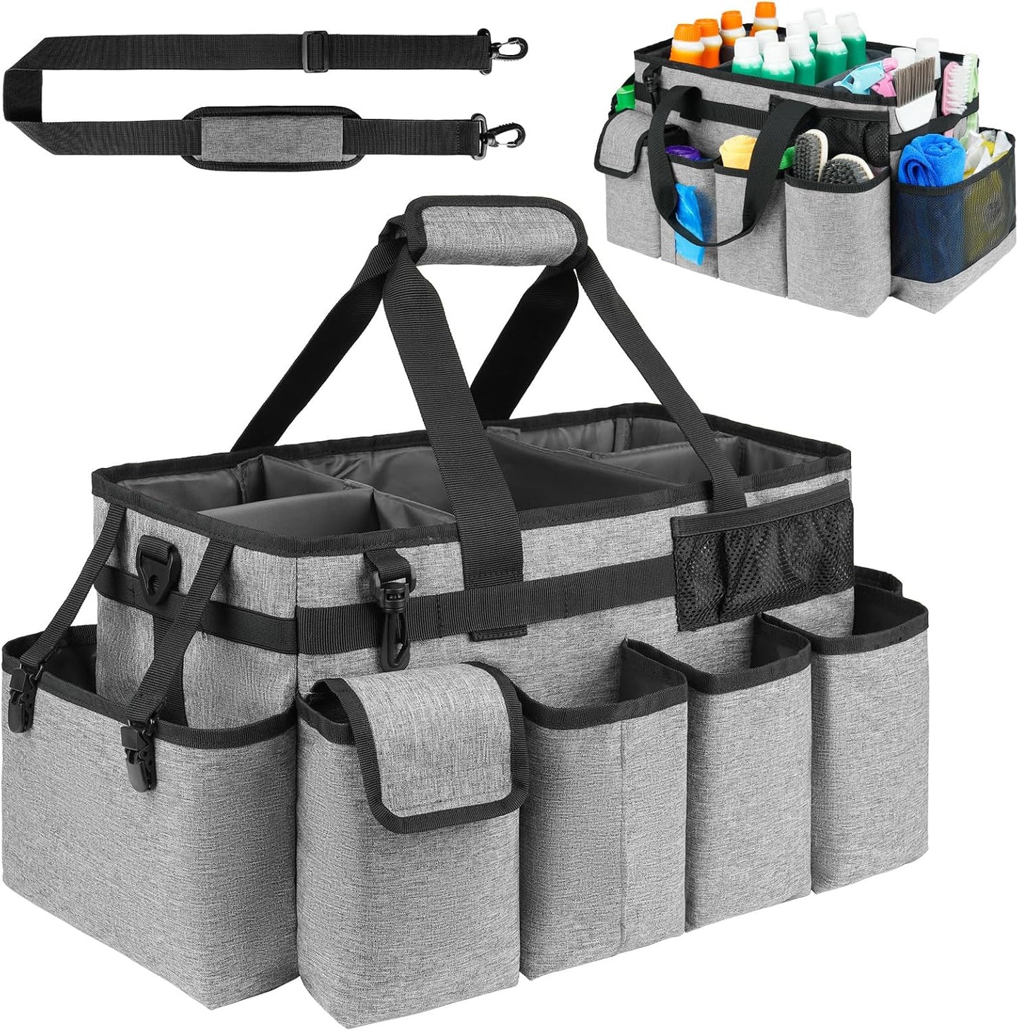 Cleaning Caddy Bag,Large Cleaning Supplies Organizer with Handle for Housekeepers,Purple