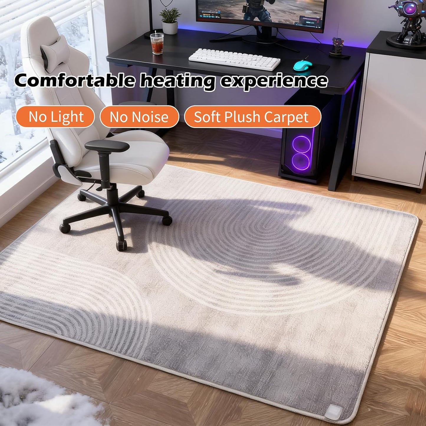 Electric Heated Carpet 35x55in Soft Plush Heating Rug 450W CX | Instant Warmth in 30s, 60 Heat Levels 12h Timer, Energy Efficient Safety Protection Ideal for Home Office Playroom 120V