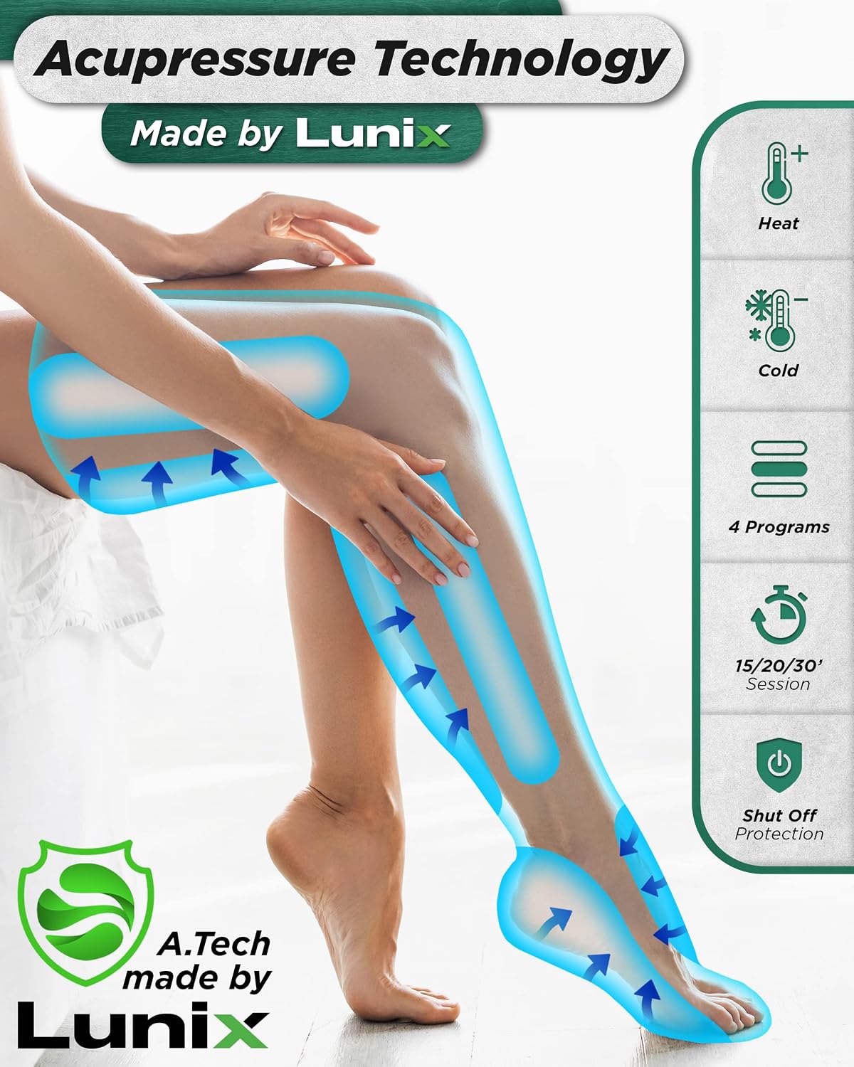 Lunix LX10 Full Leg Massager with Heat & Cold Therapy – Cordless Compression Boots for Circulation, Pain Relief & Recovery – Adjustable Fit with Extra Straps, Touchscreen Remote, Travel Bag