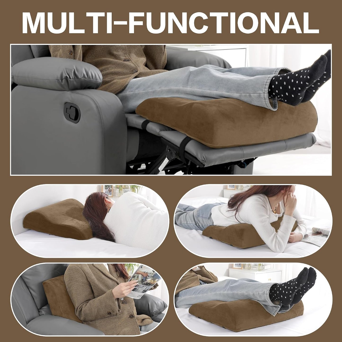 HOMBYS Extra Large Recliner Leg Pillow, Memory Foam Foot Rest Cushion Wave Shape Recliner Footrest Extender, Multi Purpose Back & Lumbar Support Pillow for Recliner, Bed, Sofa Couch,Grey