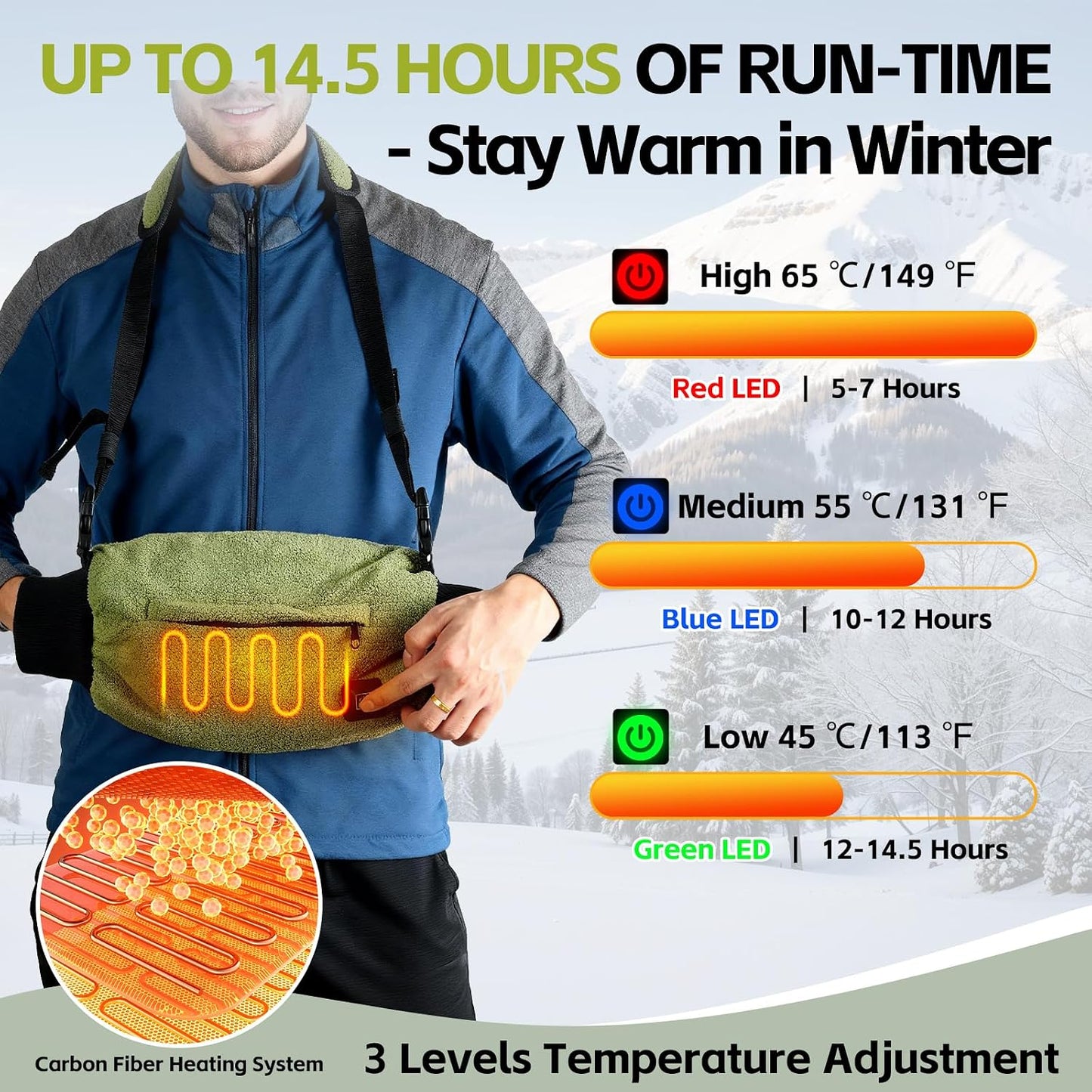 Electric Heated Hand Warmer Pouch,Football Hand Warmer with Double Sided Heating Areas,Zipped Pocket and Adjustable Strap,Heated Hand Muff Ideal for Football,Hunting,Fishing,Camping,Golf