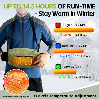 Electric Heated Hand Warmer Pouch,Football Hand Warmer with Double Sided Heating Areas,Zipped Pocket and Adjustable Strap,Heated Hand Muff Ideal for Football,Hunting,Fishing,Camping,Golf