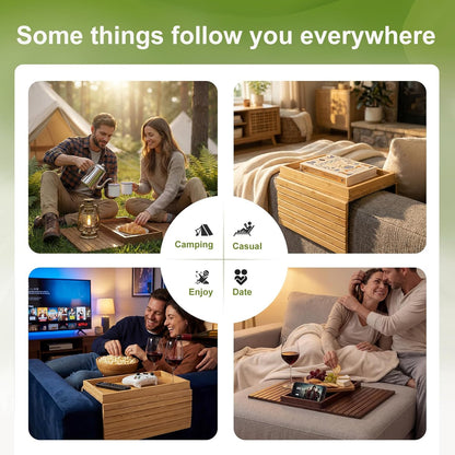 Sofa Arm Tray, Fits 6.5"+ Couch Armrest, Foldable Bamboo Large Storage Tray | Sturdy 12.5" x 5.8" Storage Compartment, Portable Chair Couch Caddy Arm Tray, For Cup TV Snacks Phone