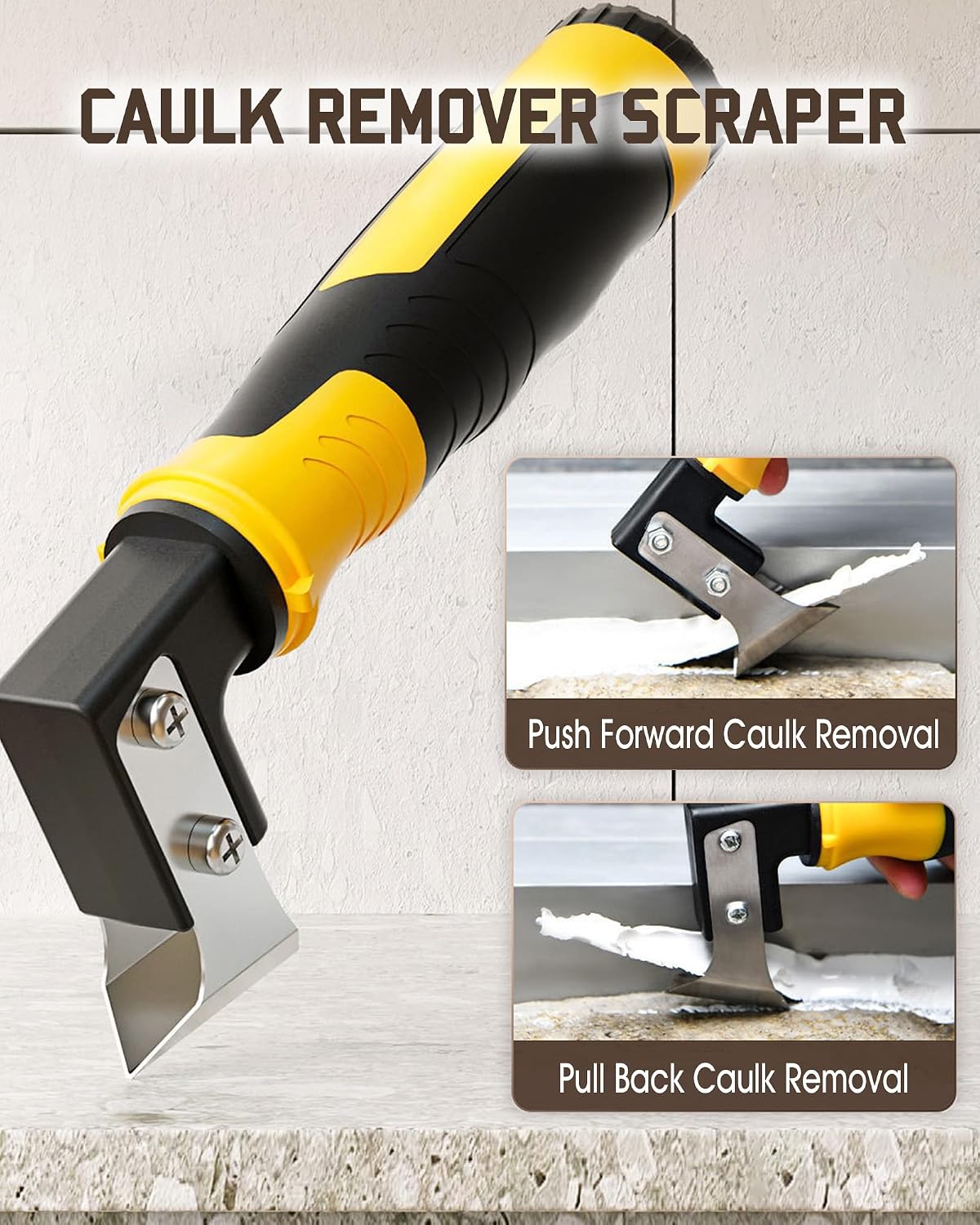 All-in-One Professional Caulk Remover Tool – Multi-Functional Scraper with Interchangeable Heads for Seamless Tile, Grout, and Bathroom Renovation, Ergonomic Handle & Durable Stainless Steel Blade