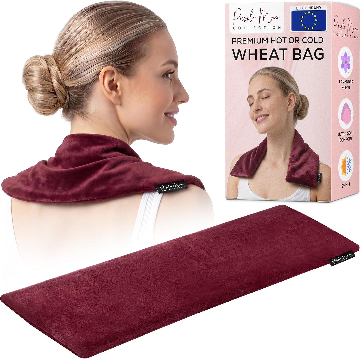 Microwavable Grain Cushion - Heat Cushion Wheat and Lavender Filled 48 x 15 cm - Soft Fleece Heat Cushion Microwave for Pain Relief, Neck Shoulder, Back - Purple