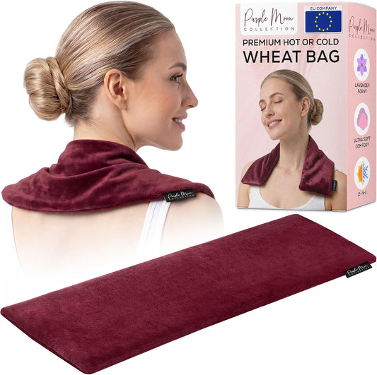 Microwavable Grain Cushion - Heat Cushion Wheat and Lavender Filled 48 x 15 cm - Soft Fleece Heat Cushion Microwave for Pain Relief, Neck Shoulder, Back - Purple