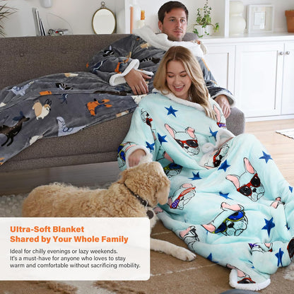Catalonia Sherpa Wearable Blanket with Sleeves and Pocket for Adults