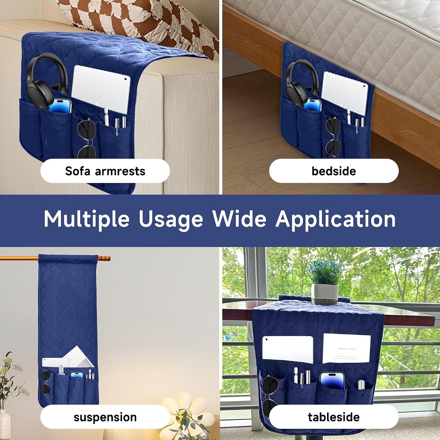 MEHIDFY Sofa Armrest Caddy, Waterproof Bedside Storage Organizer, Non Slip Armchair Pockets, Remote Control Holder for Couch, Handy Pouches with 6 Pockets for TV Remote, Phone, Magazine(Brown)