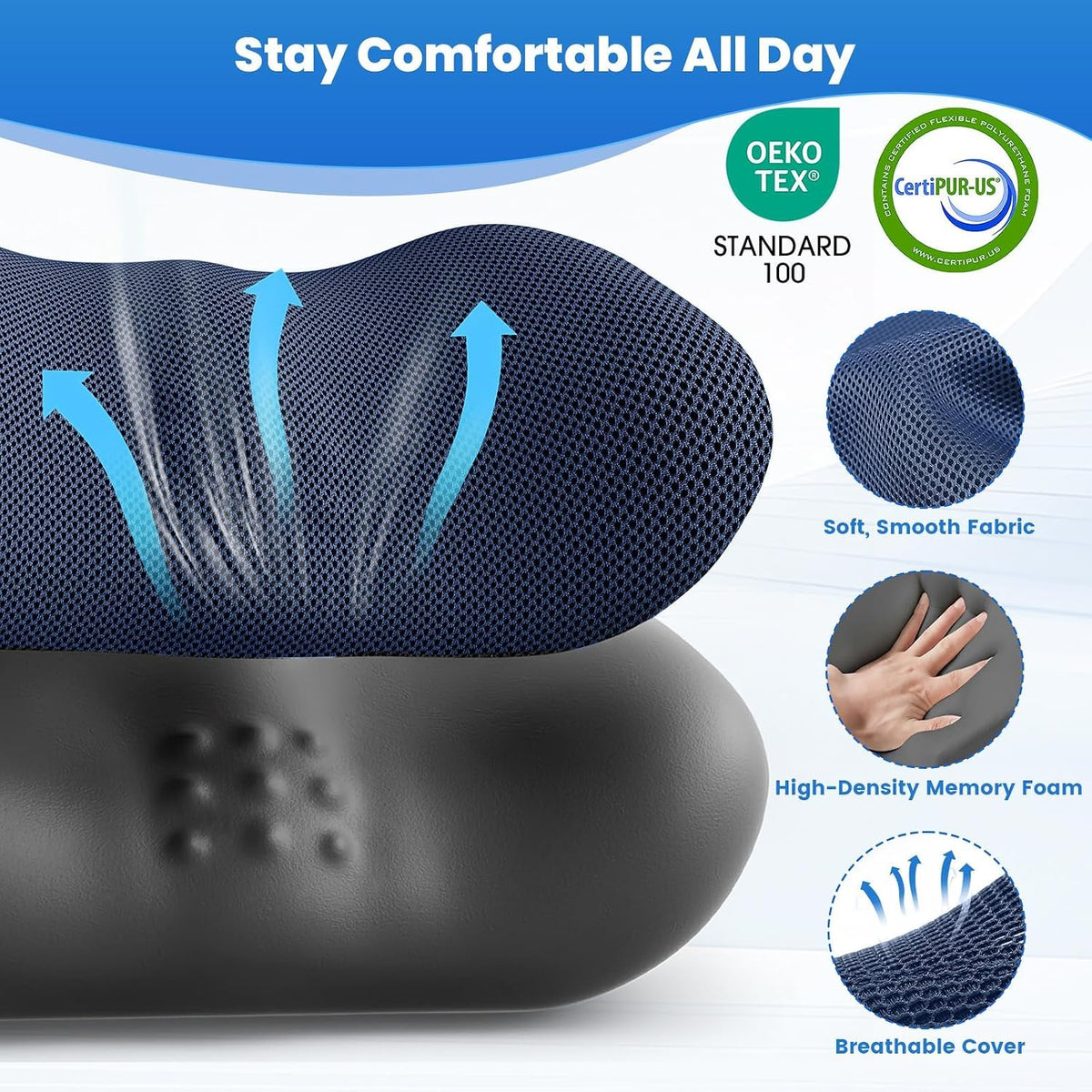 Lumbar Support Pillow, Memory Foam Back Cushion for Office Chair Car, Black