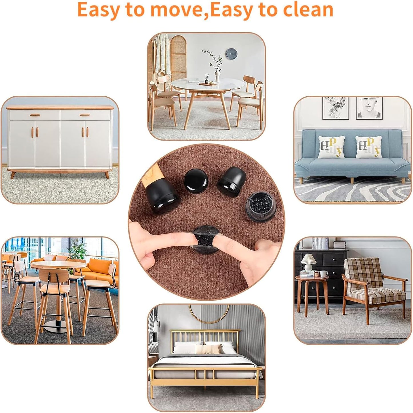 Chair Sliders for Carpet, 16PCS Furniture Sliders for Carpeted Floors & Hardwood Floors, Round Chair Glide Pads for Quickly and Easily Moving Furniture, Protect Floor(Clear, Fit 0.75"-1.1") | Chair Glides for Carpet & Hardwood Floor, Furniture Slides