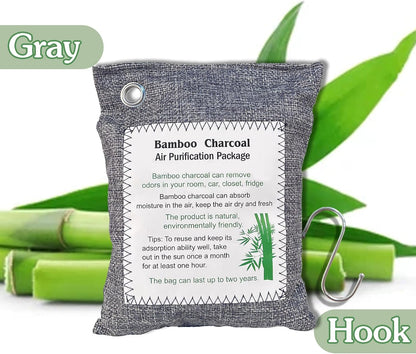 Bamboo Charcoal Air Purifying Bag, Activated Charcoal Odor Absorber Moisture Absorber Car Fresheners Odor Eliminator for Home Car Closet Refrigerator Shoe Smell Remover Gym Bag Deodorizer, Grey