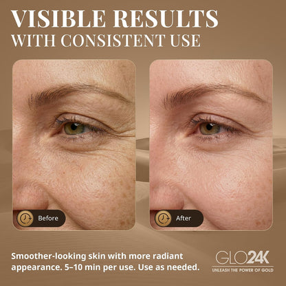 GLO24K Heated Eye Wand & Eye Massager Tool - Gentle Warmth & Vibration for Smoother-Looking Skin, Refreshing Under-Eyes Massage, Portable Beauty Device
