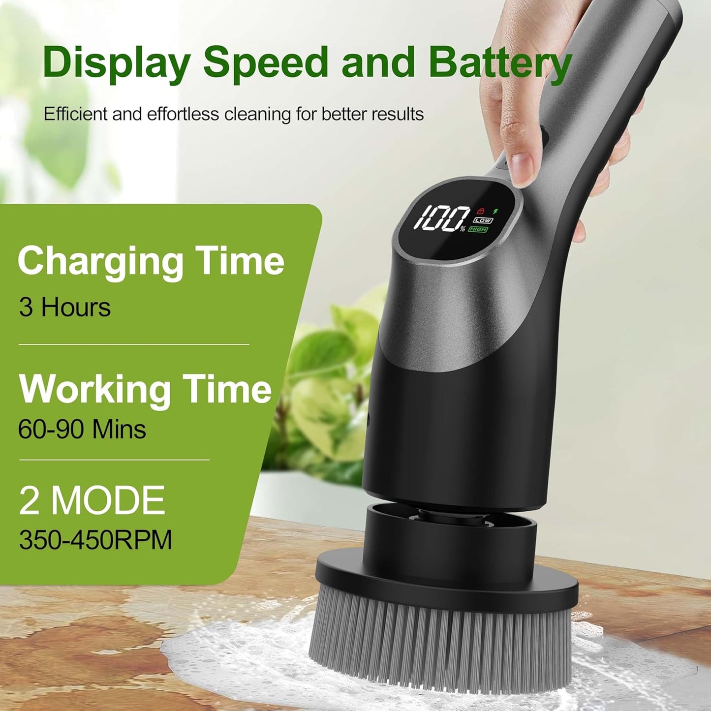 Electric Spin Scrubber, Electric Shower Scrubber for Bathroom | Cleaning Brush Power Scrubber, LCD Display, 7 Brush Heads, IPX7 Waterproof, 2 Speed Shower Cleaner for Bath Tub Floor Tile