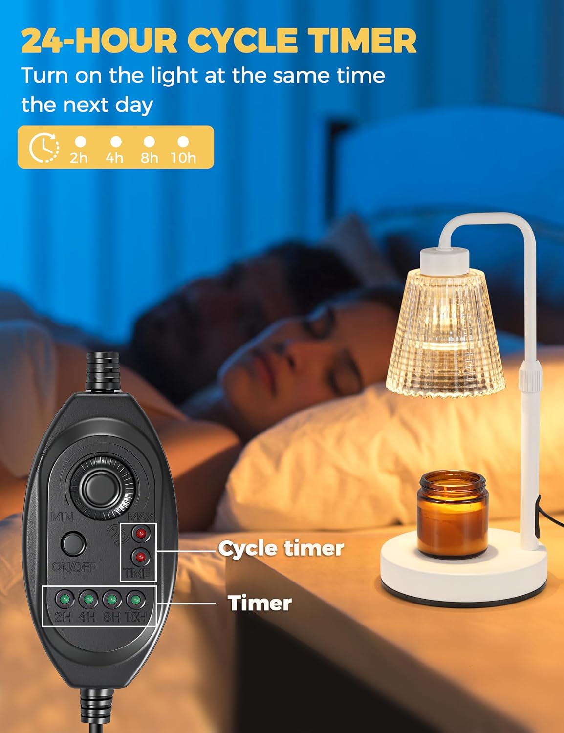 Silver Gray Candle Warmer Lamp with 24h Cycle Timer, Dimmable Wax Warmer