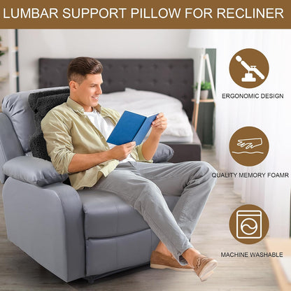 HOMBYS Sherpa Fleece Lumbar Support Pillow with Headrest for Recliner,Memory Foam Recliner Chair Cushion for Back Pain,Big High Back Support for Recliner with Chair Headrest for Elderly (Khaki)