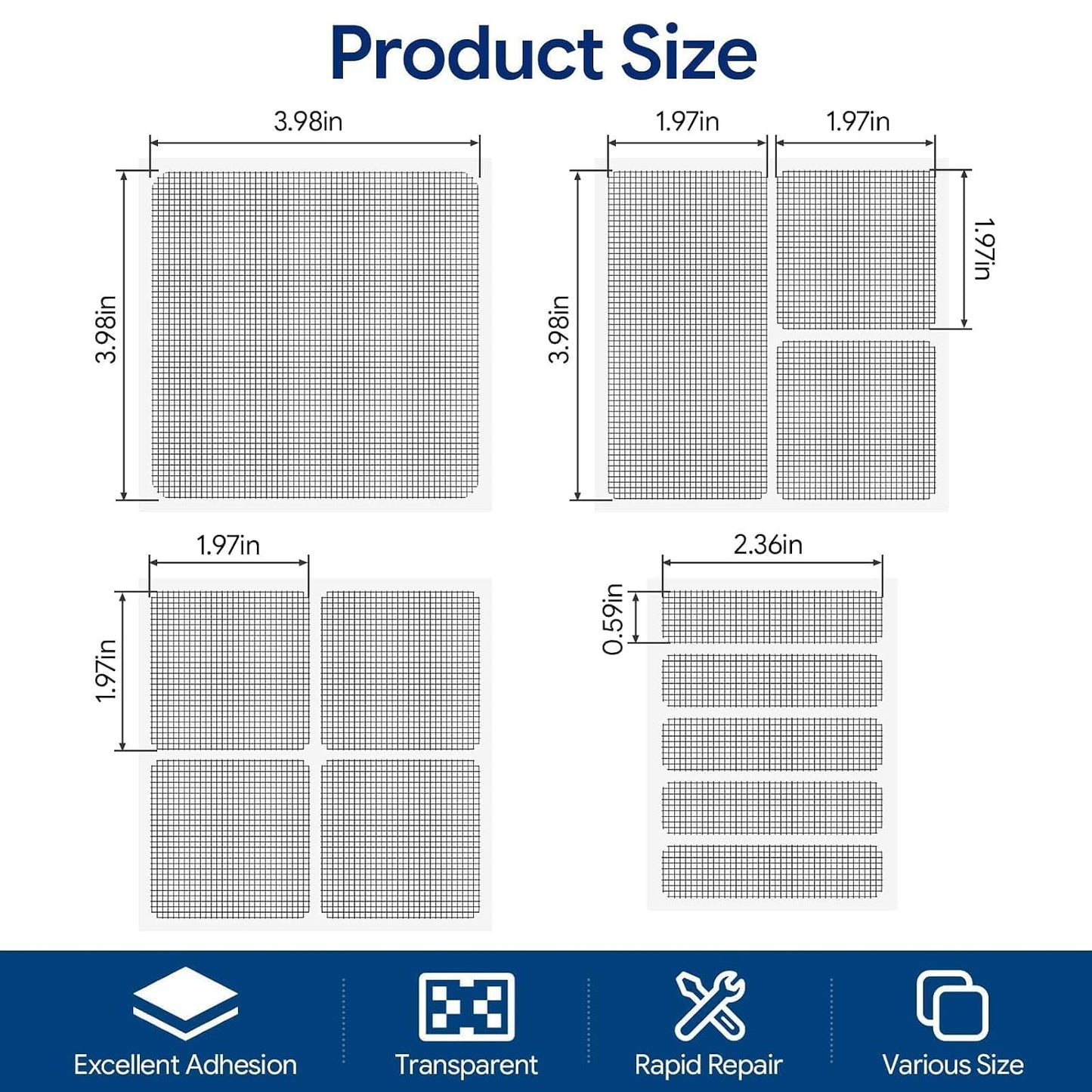20Sheets Window Screen Patches Repair Kit, 4 Sizes Black Windows Screen Repair Mesh Tapes Blow Dryer, Self-Adhesive Windows Screen Repair Tapes for Window, Door, Screen Tears Holes