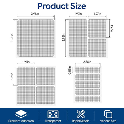 20Sheets Window Screen Patches Repair Kit, 4 Sizes Black Windows Screen Repair Mesh Tapes Blow Dryer, Self-Adhesive Windows Screen Repair Tapes for Window, Door, Screen Tears Holes