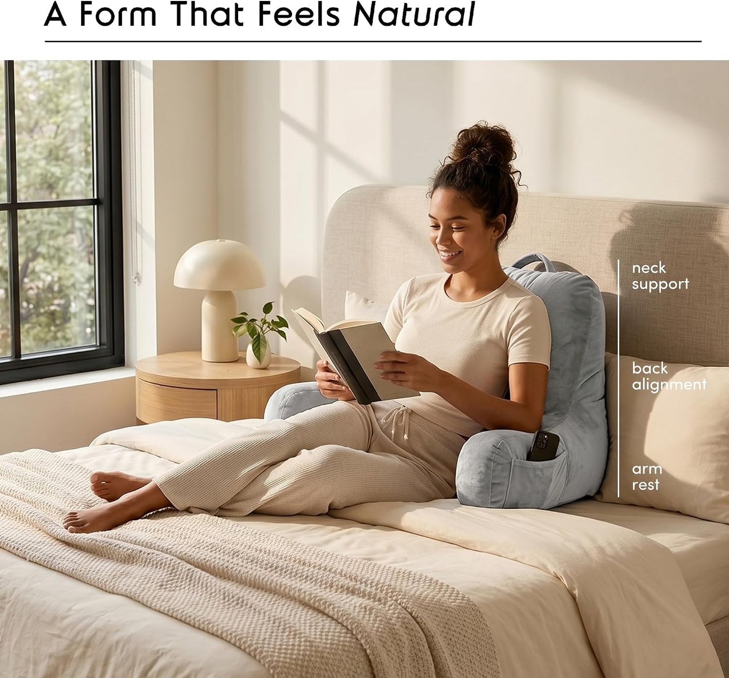 Nestl Reading Pillow with Shredded Memory Foam, Designed for Sitting Up in Bed and Couch, Back and Arms Adjustable Support for Adult & Teens Backrest Pillows for Reading, with Washable Cover Dark Grey