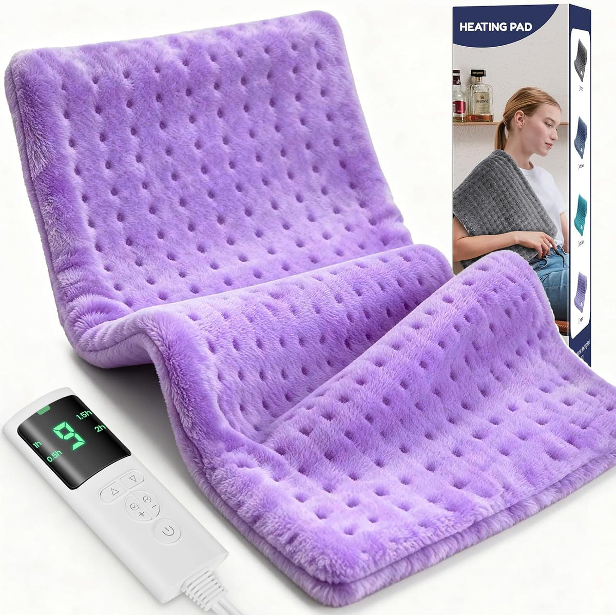 Heating Pad for Back, 17 x 33 in,9 Heat Settings,4 Timer, Gray