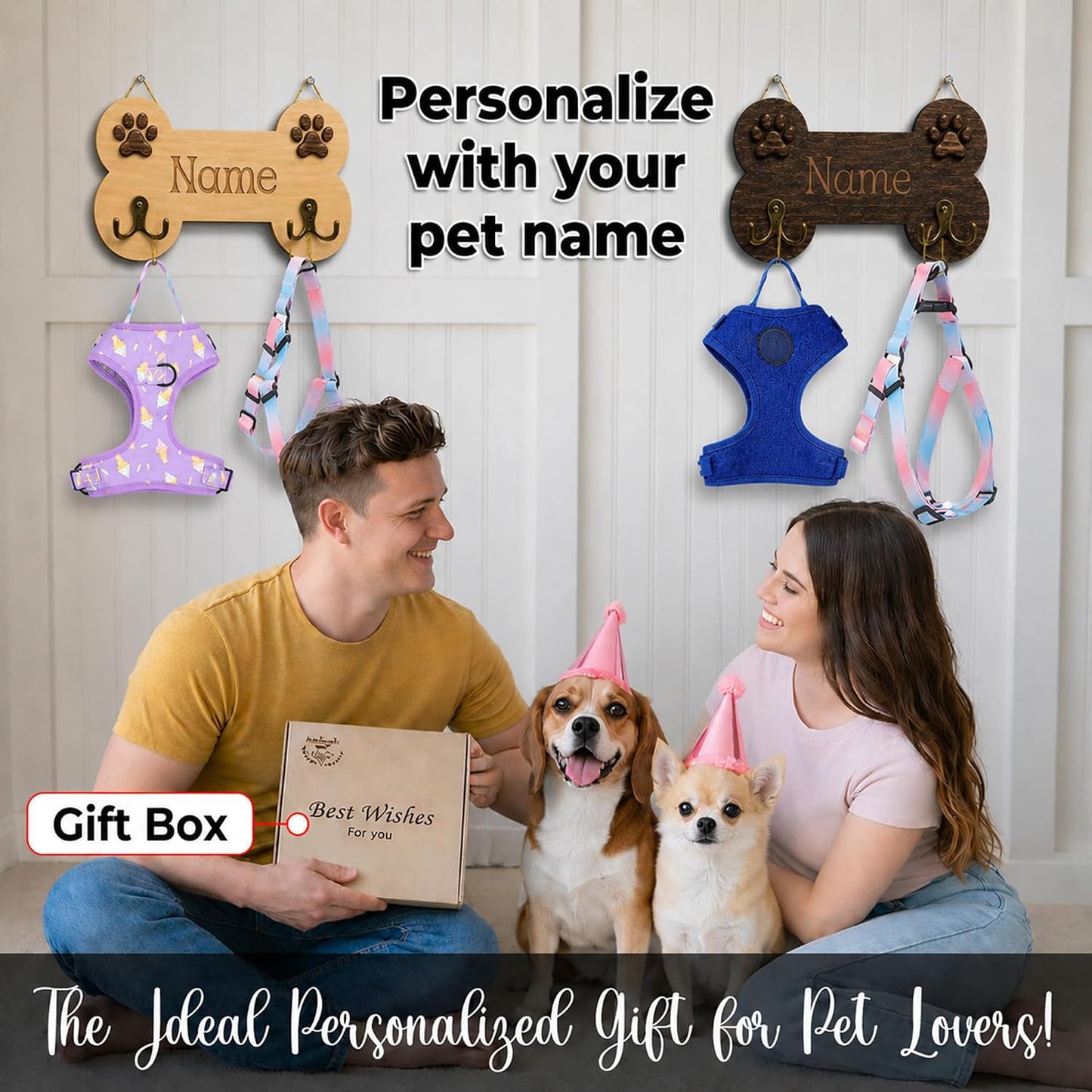 Dog Leash Holder Wall Mount, Pet Harness Hanger with Scrabble Letters, Dog Collar Organizer for Entryway, Memorial Cat Leash Holder for Wall, Pet Loss Gifts, Keepsake, Home Decor PF212-NAT