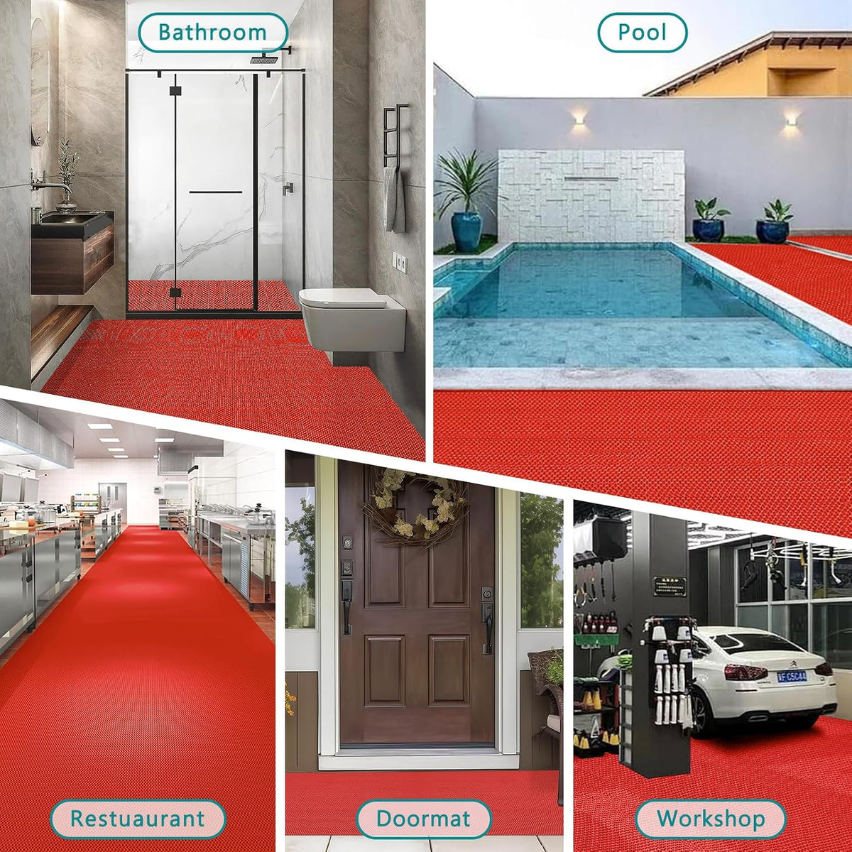 WochiTV Non Slip Drainage Mats PVC Pool Floor Mat 0.23'' Thick Outdoor Indoor Parking Space Mat for Bathroom Garage Basement Backyard Commercial Kitchen 3x16.6Ft