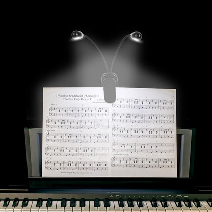 Music Stand Light, 1/2/4/ Clip on LED Book Lights, USB and AAA Battery Operated, Reading Lamp in Bed, 4 Brightness Levels, Ideal for Musician, Piano Player, Sheet Music, Travel (Dual Arm)