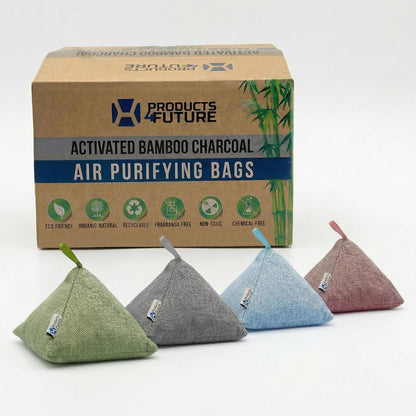 4 pack Naturally Activated Bamboo Charcoal Air Purifying Bags | Natural Home Deodorizer Bag | Charcoal Bag Odor Absorber For Pets | Odor Eliminator & Moisture Absorber Air Freshener Bag (200g Pyramid)