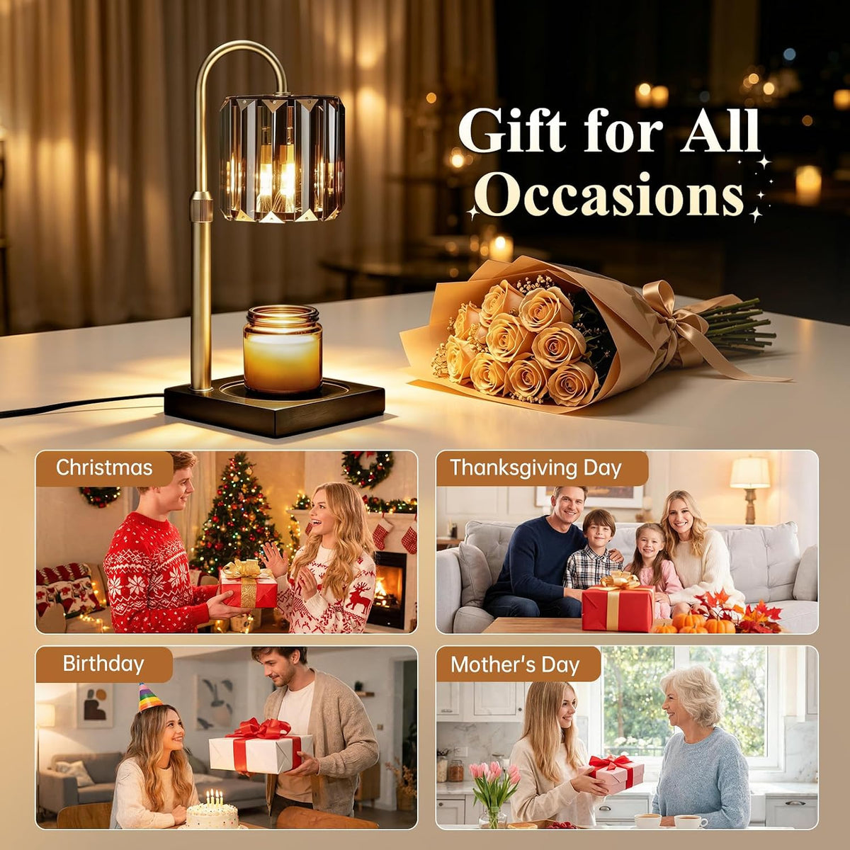 Yuichoy Candle Warmer Lamp with Timer, Dimmable Electric Candle Wamer Adjustable Height, Glass Modern Candles Melter Lamp, Gifts for Women Mom, Clear