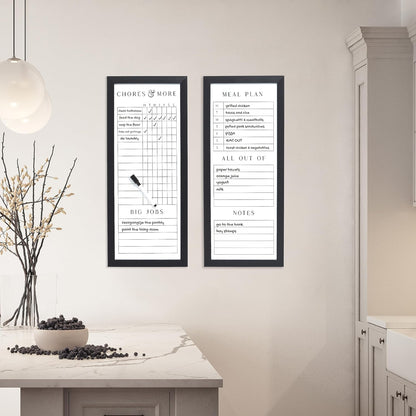 Sheffield Home Set of Two Family Planner Dry Erase Boards Featuring, Chore Chart, Shopping List, Weekly Meal Planner and Notes, 9x21 Inch, Natural