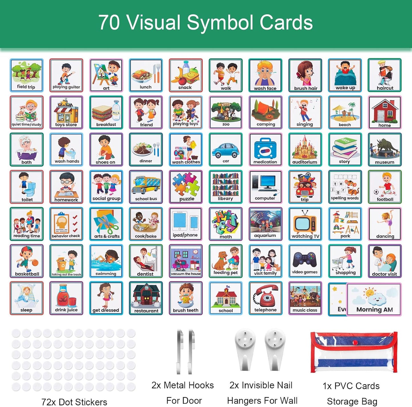 KIKIGOAL Kids Visual Schedule Calendar Chart, 2 in 1 Autism Daily Chore Routine Chart with 96 Cards Autism Learning Materials Bedtime Routine for Toddlers Home School