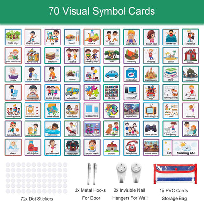 KIKIGOAL Kids Visual Schedule Calendar Chart, 2 in 1 Autism Daily Chore Routine Chart with 96 Cards Autism Learning Materials Bedtime Routine for Toddlers Home School
