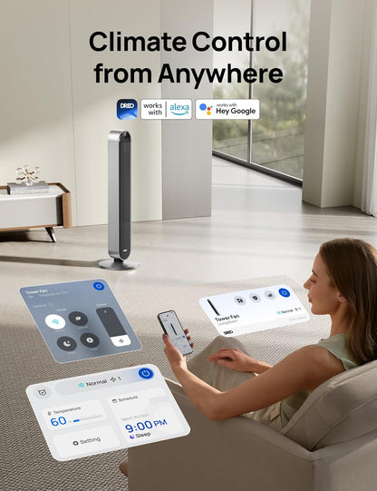 DREO Smart Tower Fan for Bedroom, 120° Oscillating Fan, 12 Speeds