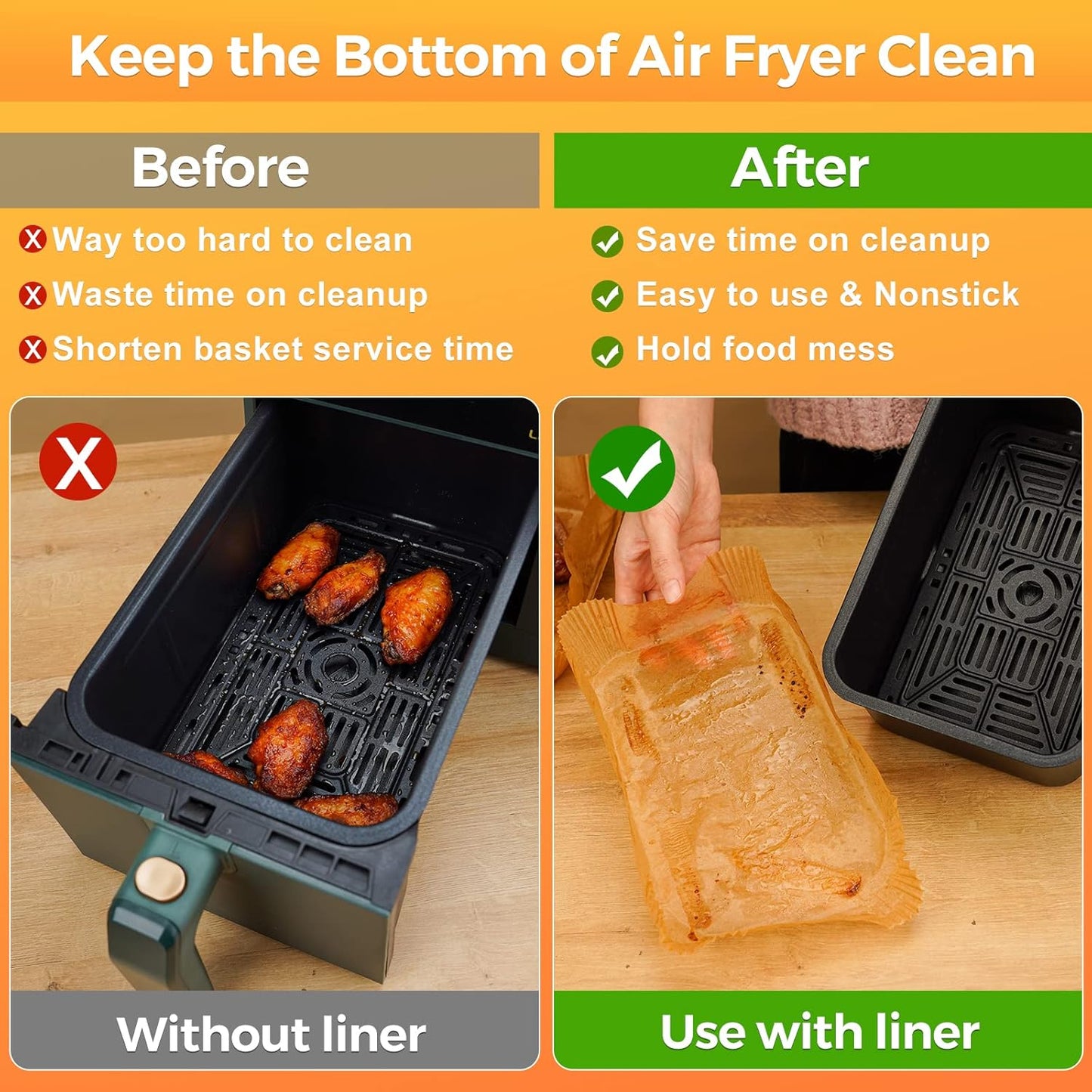 Air Fryer Liners Disposable, 100Pcs 8" Square Air Fryer Paper for 5-8 QT | Waterproof and Oilproof for Easy Cleanup, Unbleached Non-Stick Parchment Paper for 5-8 QT Air Fryer, Baking, Microwave, Oven