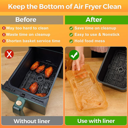 Air Fryer Liners Disposable, 100Pcs 8" Square Air Fryer Paper for 5-8 QT | Waterproof and Oilproof for Easy Cleanup, Unbleached Non-Stick Parchment Paper for 5-8 QT Air Fryer, Baking, Microwave, Oven