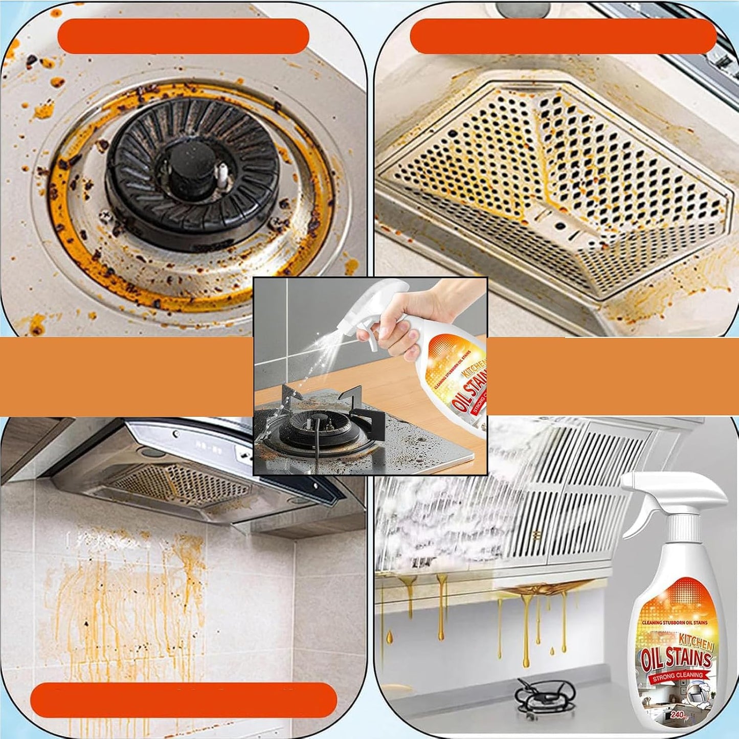 Kitchen Degreaser Spray, Kitchen Oil Stains Spray, Heavy Duty Degreaser For Kitchens, Oil Stain Remover, For Grills,Oven,Cabinet, Air Fryer,Home & Commercial, 240ML/8.45OZ (2PC)